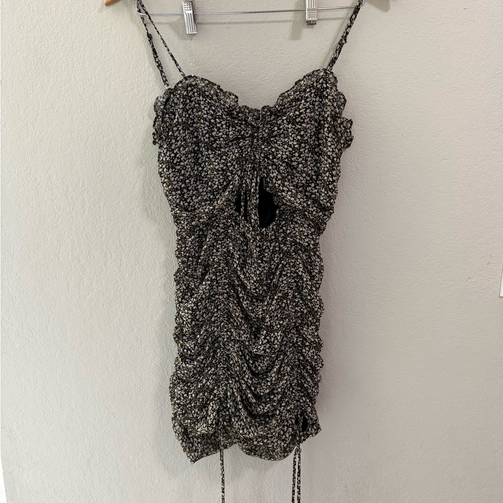 Blush Black Micro Floral Ruched Mini Dress